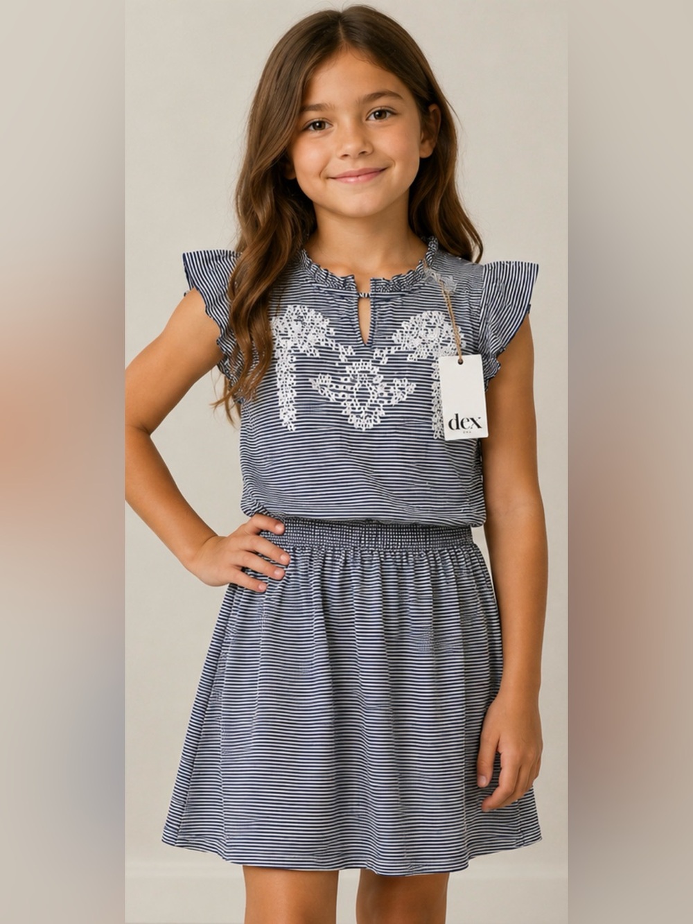 DEX Kids Navy White Striped Dress NWT Size Large/ Small